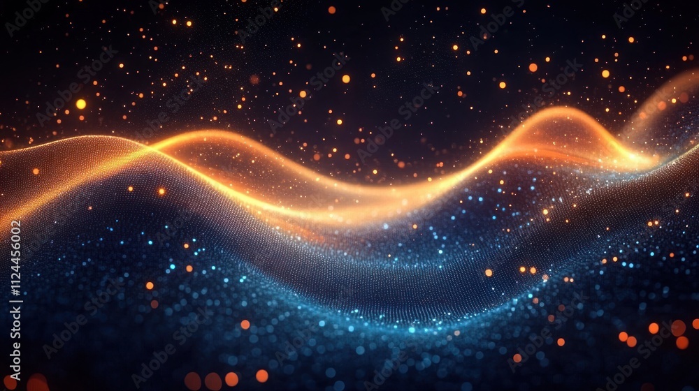 Poster vibrant abstract digital wave background with glowing particles and high-contrast colors for technol