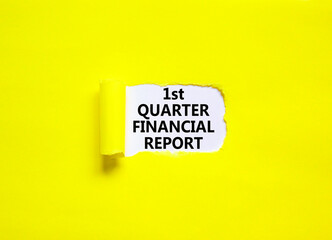 1st quarter financial report symbol. Concept words 1st quarter financial report on beautiful white paper. Beautiful yellow background. Business 1st quarter financial report concept. Copy space.