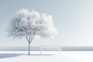 Fototapeta premium Snowy trees stand tall against a vast winter landscape