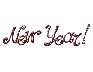 Inscription New Year! is made of melted chocolate isolated on white background © Krafla