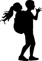 Child figure standing. Black silhouette on white background. Vector image.