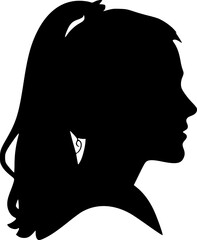 Portrait of a female head in profile. Black silhouette on a white background. Vector images.
