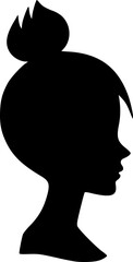 Portrait of a female head in profile. Black silhouette on a white background. Vector images.