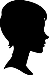 Portrait of a female head in profile. Black silhouette on a white background. Vector images.