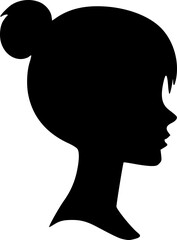 Portrait of a female head in profile. Black silhouette on a white background. Vector images.