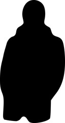 The male figure of a person stands. Black silhouette on a white background. Vector image.