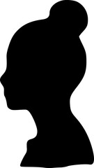 Portrait of a female head in profile. Black silhouette on a white background. Vector images.