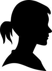 Portrait of a female head in profile. Black silhouette on a white background. Vector images.