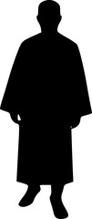 The male figure of a person stands. Black silhouette on a white background. Vector image.