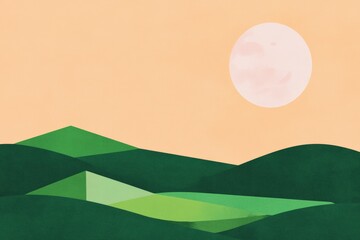 Serene Minimalist Landscape with Rolling Green Hills and Soft Sunset - Tranquil Nature Scene for Art Projects and Website Backgrounds