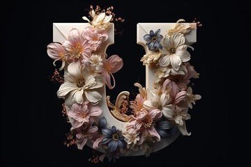 Watercolor floral letters set of U, V, W, X with plants. Hand drawn alphabet symbols of flowers and leaves isolated on white background. Holiday Illustration for design, print, fabric or background.
