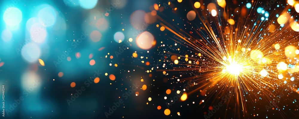 Poster sparkling light effect with bokeh in vibrant blue background