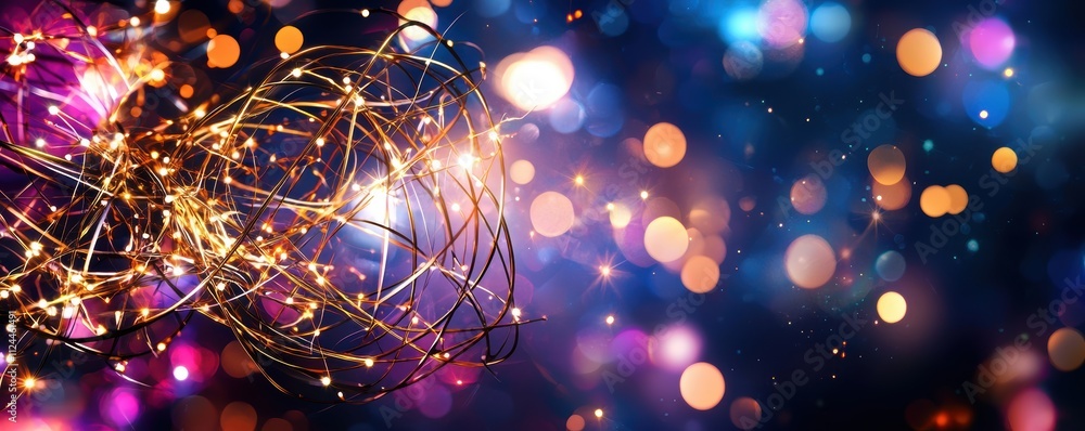 Poster sparkling lights and colorful bokeh background for festive events