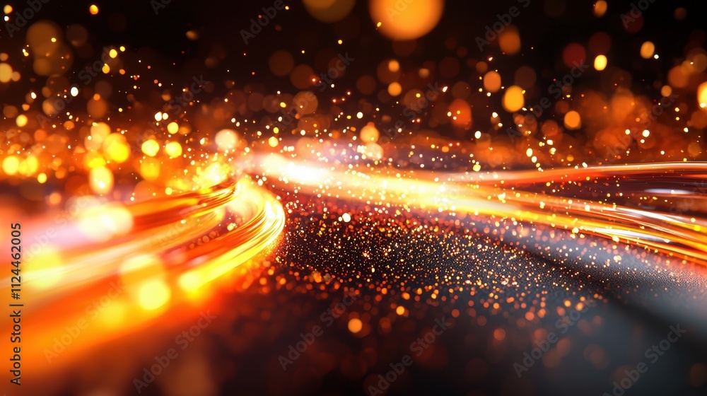 Poster glowing particles and flowing lights creating a magical and vibrant background