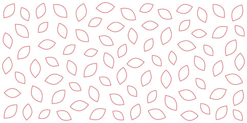 Seamless pattern of red outline leaves on white or transparent background. Minimalistic nature-inspired design for wallpaper or fabric