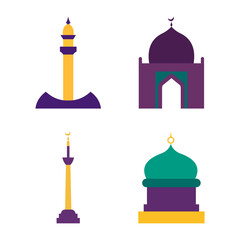 Islamic Symbol Elements Set of Mosque Dome Minaret Tower Building Muslim Religion in Ramadan Theme