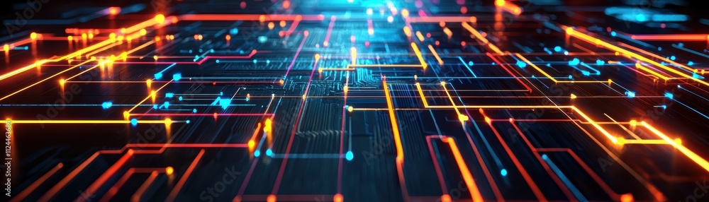 Poster futuristic technology grid with bright lines and glowing nodes