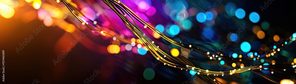 Poster vibrant colorful lights with bokeh effect and abstract lines