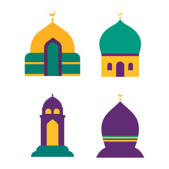 Islamic Symbol Elements Set of Mosque Dome Building Muslim Religion in Ramadan Theme