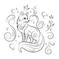 linear drawing of a fox on a white background