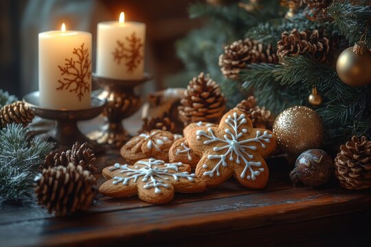 Gingerbread Cookies Arrangement Cozy Holiday Scene Natural Lighting Still Life