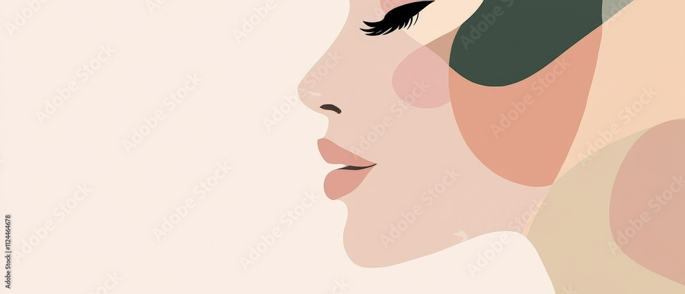 Poster stylish abstract portrait of a womans profile with soft colors and elegant lines - perfect for fashi
