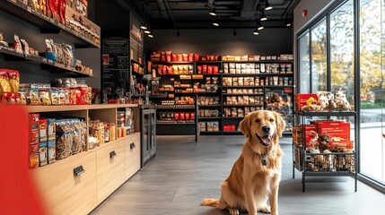 Golden Retriever Poses in Pet Food Store Aisle