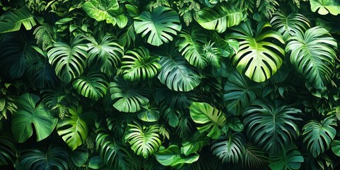 Fototapeta premium tropical jungle leaves vibrant background lush green foliage intricate textures nature design wallpaper