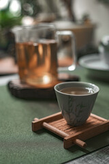 Experience a Serene Tea Moment Enjoying a Warm Brew with a Beautiful Elegant Tea Set