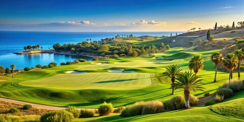 Landscape view of beautiful golf course in Cyprus, Cyprus, golf course, landscape, scenic, greenery, trees, hills, fairway