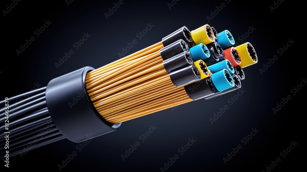 Poster close-up view of color-coded electrical cables on dark background