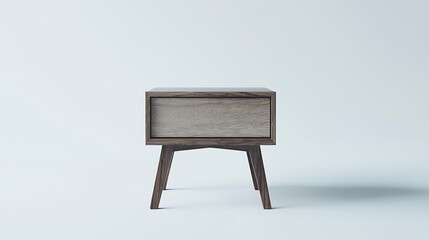 A wooden nightstand with a white base