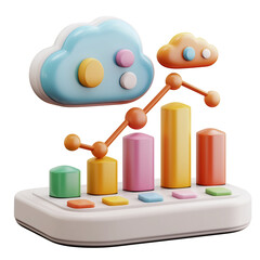 Cartoon-Style 3D Cloud Analytics Chart Icon with Round Edges and Matte Finish on Isolated White Background