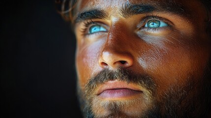 Portrait of Jesus Christ Gazing Upwards with Dramatic Lighting and Contours