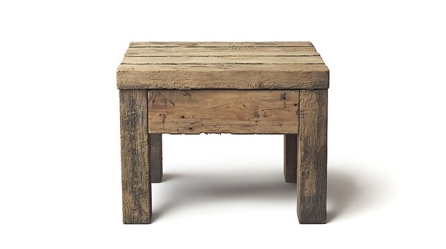 A wooden table with a white background