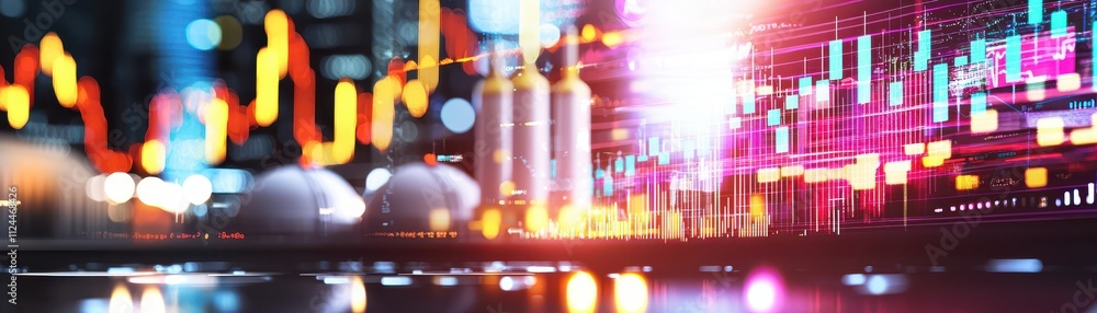Poster dynamic financial data visualization on digital screen at night