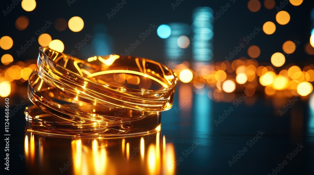 Poster elegant glass rings with soft illuminated background and bokeh effect