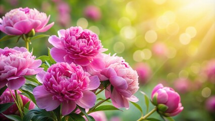 Fototapeta premium Pink peony flowers blooming in a beautiful background, pink, peony, flowers, background, floral, petals, nature, garden