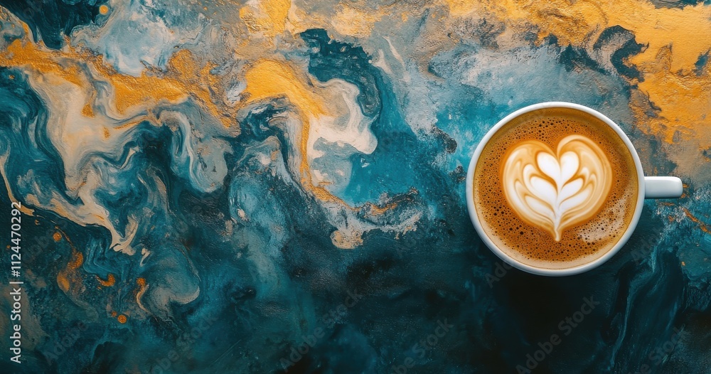 Aufkleber stunning coffee with heart latte art on colorful abstract background creating a vibrant and inviting