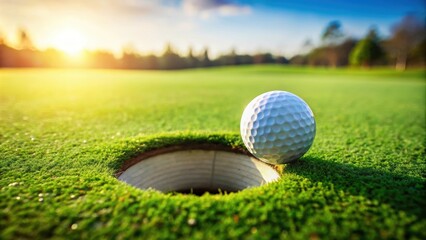 Golf ball about to drop into hole on green grass, sport, golf, game, hole in one, success, victory, competition