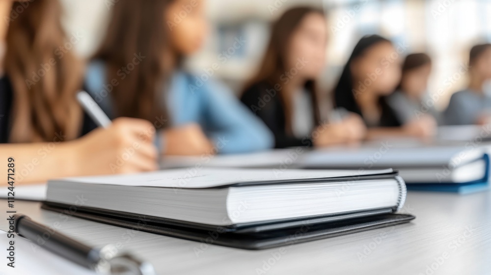Poster students studying and learning in classroom
