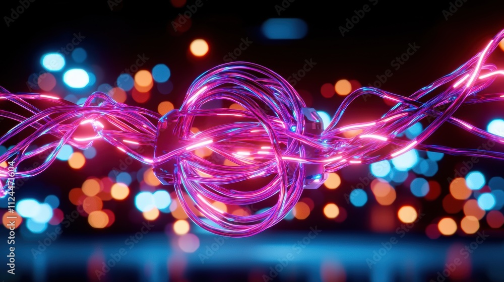 Poster colorful abstract light trails with bokeh background in motion