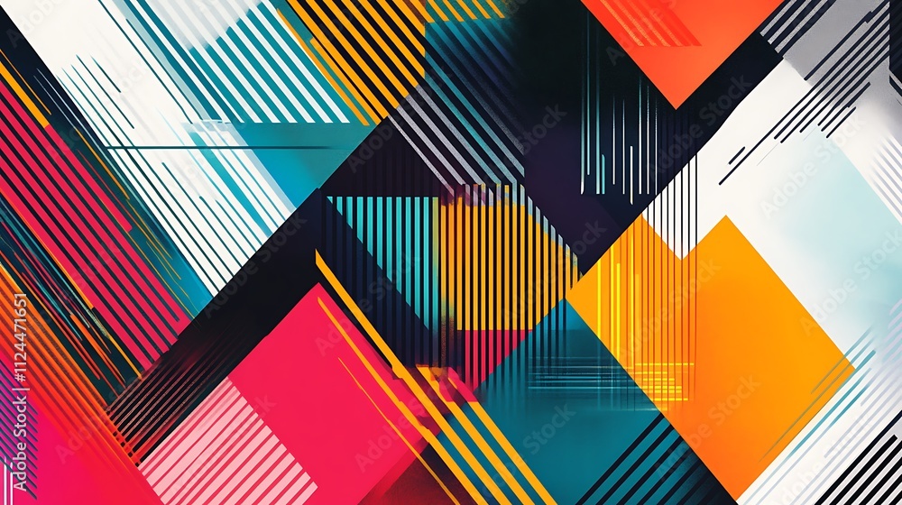 Poster abstract image with geometric shapes dynamic lines vibrant color palette for modern energetic compos