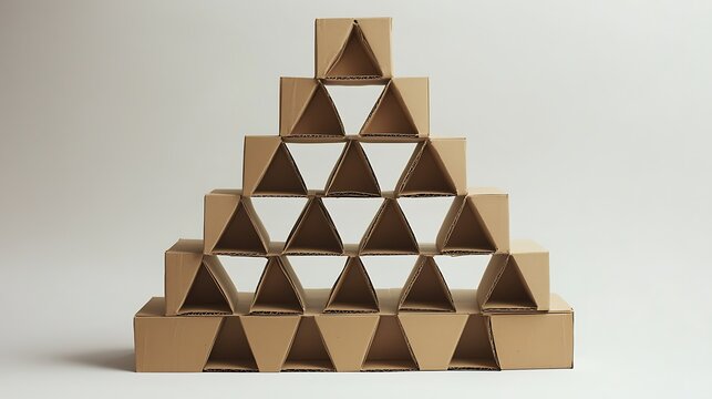A stack of cardboard boxes is arranged in a pyramid shape - Powered by Adobe