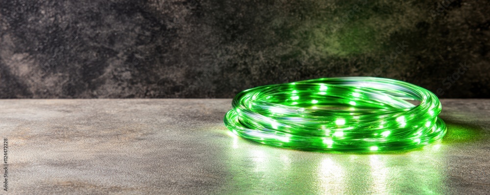 Poster green led light string on gray surface with soft lighting effect