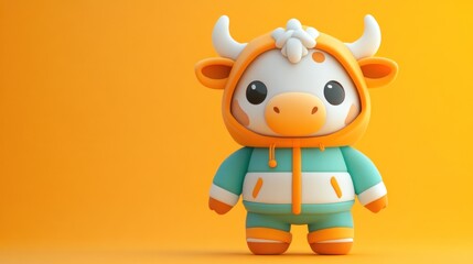 Obraz premium Cute cartoon cow character in a colorful hoodie