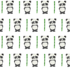pattern Cute Panda watercolour isolated on white background. Kawaii panda. Kids design. Watercolor baby illustration of cute funny animals. Bamboo.Baby shower invitation, baby room decor, kids art