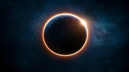 Fototapeta premium Cosmic Eclipse Planet Silhouette Starry Night Space Background