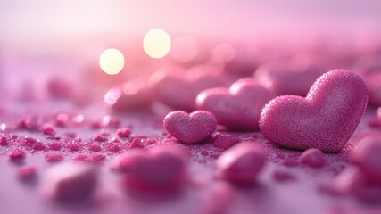 Obraz premium Romantic pink hearts scattered on a surface create a festive atmosphere, perfect for celebrating St Valentine Day with love and joy
