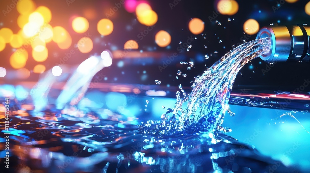 Aufkleber dynamic water flow with sparkling lights and colorful bokeh background